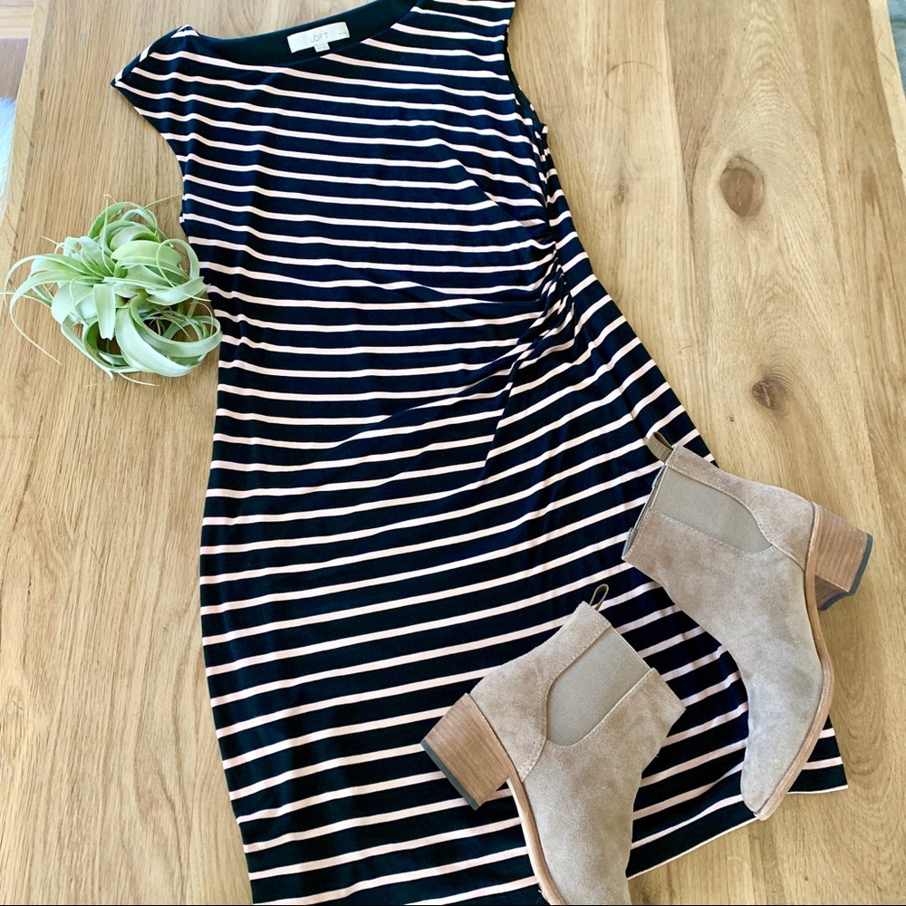 Ann Taylor Loft Striped Dress / Ruched Side